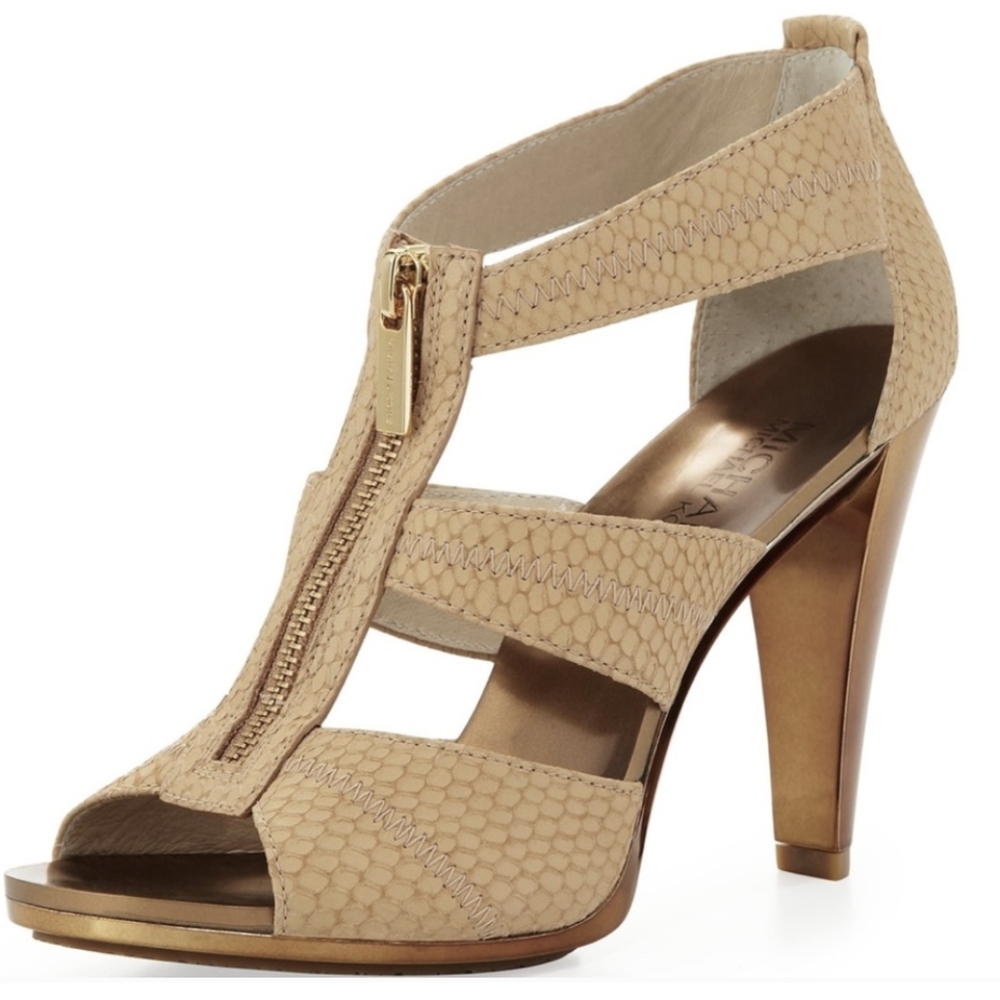 Michael Kors Tan 'Berkley' T-Strap 4" Sandals Size 10 NIB MSRP $99